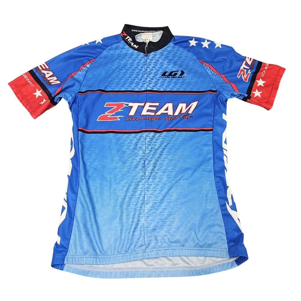 Louis Garneau Cycling Jersey Women Large Blue Z-Team Short Sleeve Bike Top USA